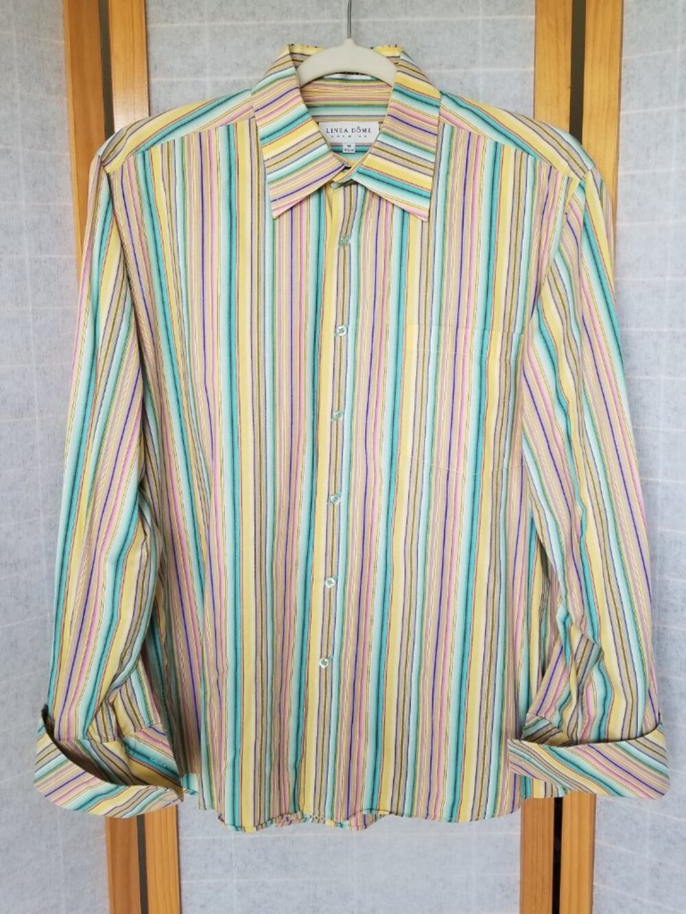 Men's Colorblock Stripe Shirt French Cuffs Palm Beach Tropical Ice Cream